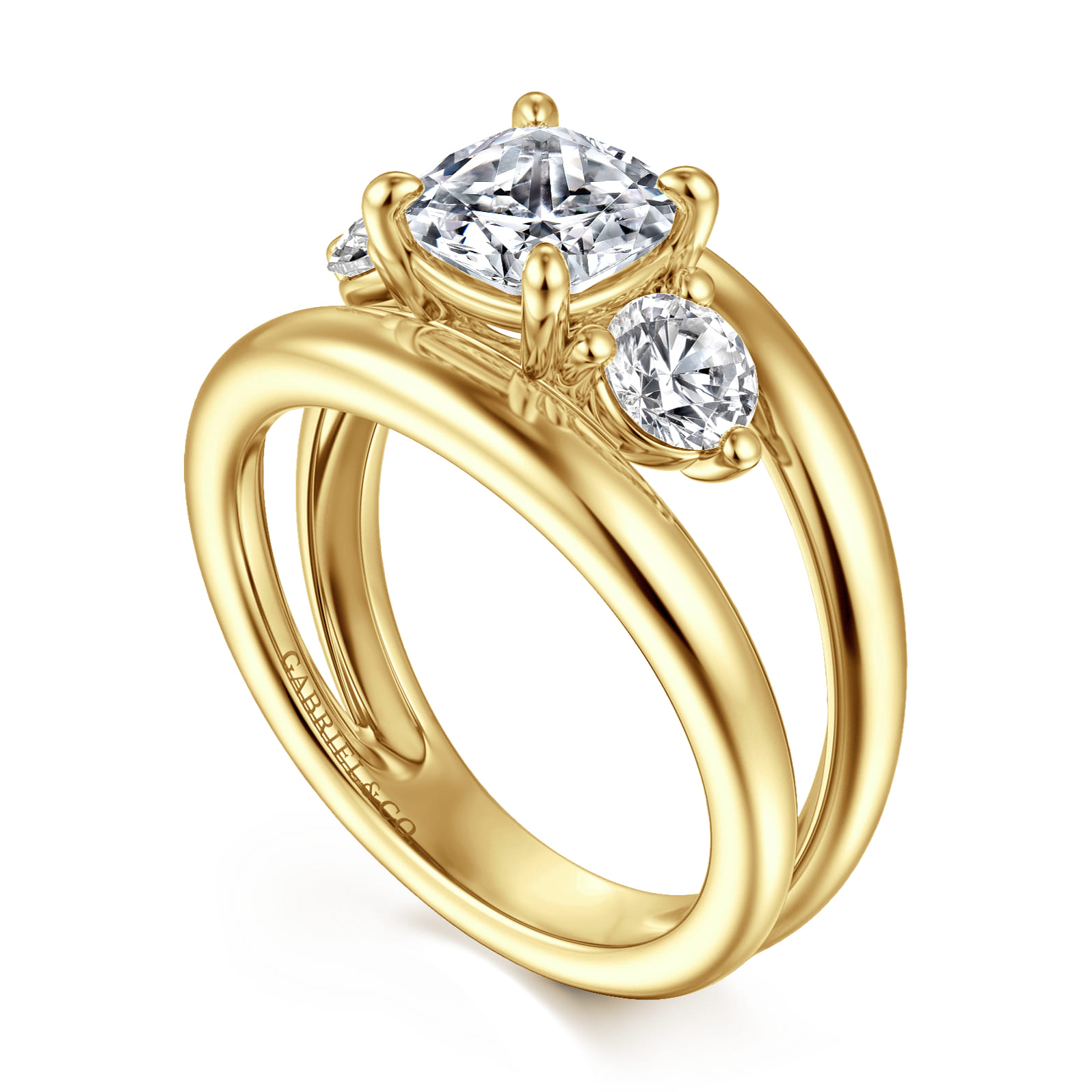 Danni - 14K Yellow Gold Cushion Cut Three Stone Diamond Engagement Ring - 0.75 ct - Shot 3