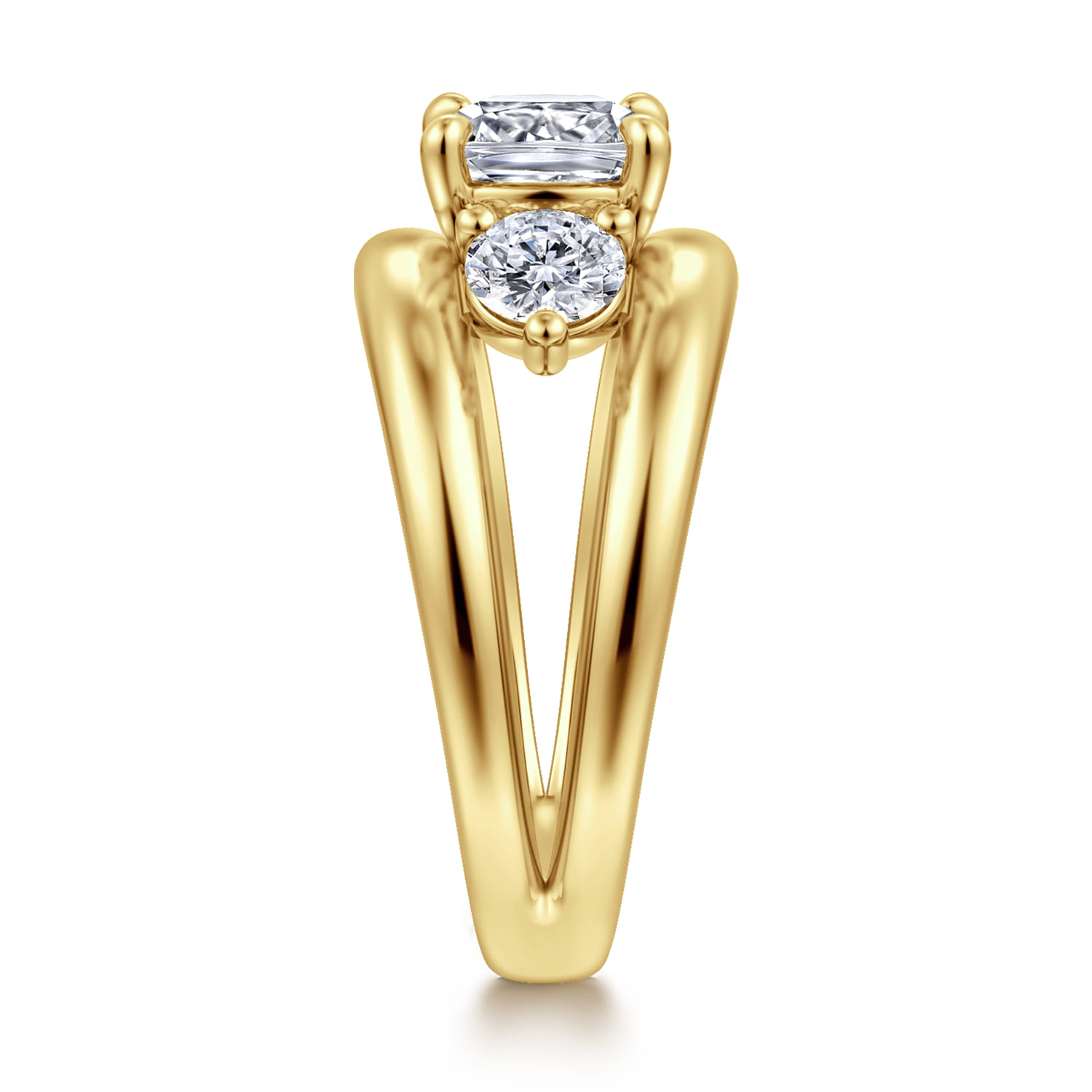 Danni - 14K Yellow Gold Cushion Cut Three Stone Diamond Engagement Ring - 0.75 ct - Shot 4