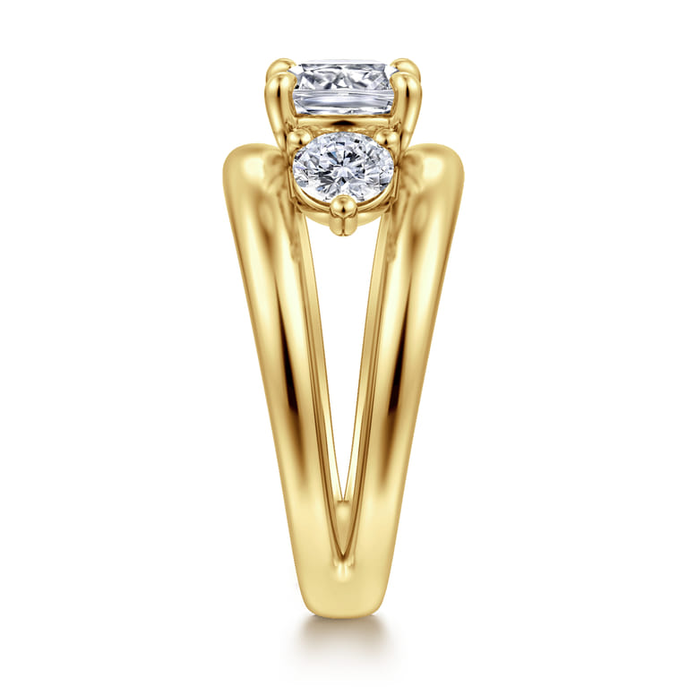 Danni - 14K Yellow Gold Cushion Cut Three Stone Diamond Engagement Ring - 0.75 ct - Shot 4