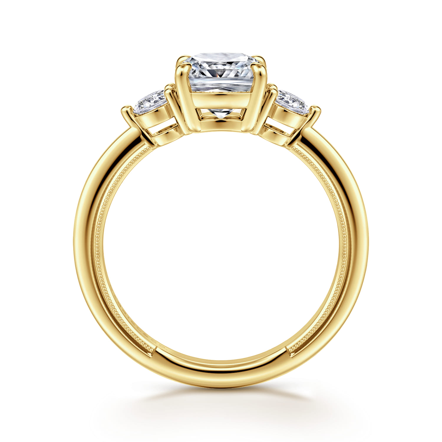 Georgia - 14K Yellow Gold Cushion Cut Three Stone Diamond Engagement Ring - 0.3 ct - Shot 2