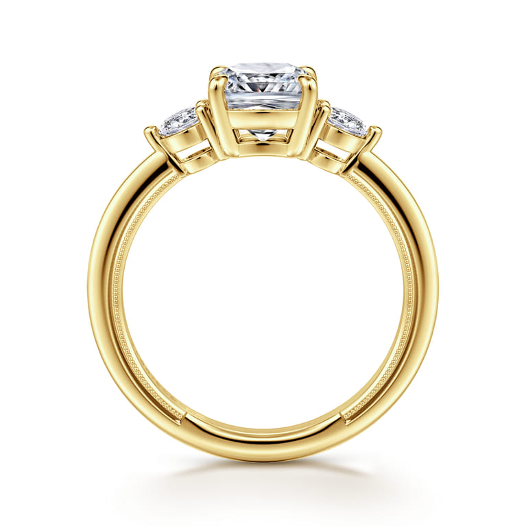 Georgia - 14K Yellow Gold Cushion Cut Three Stone Diamond Engagement Ring - 0.3 ct - Shot 2