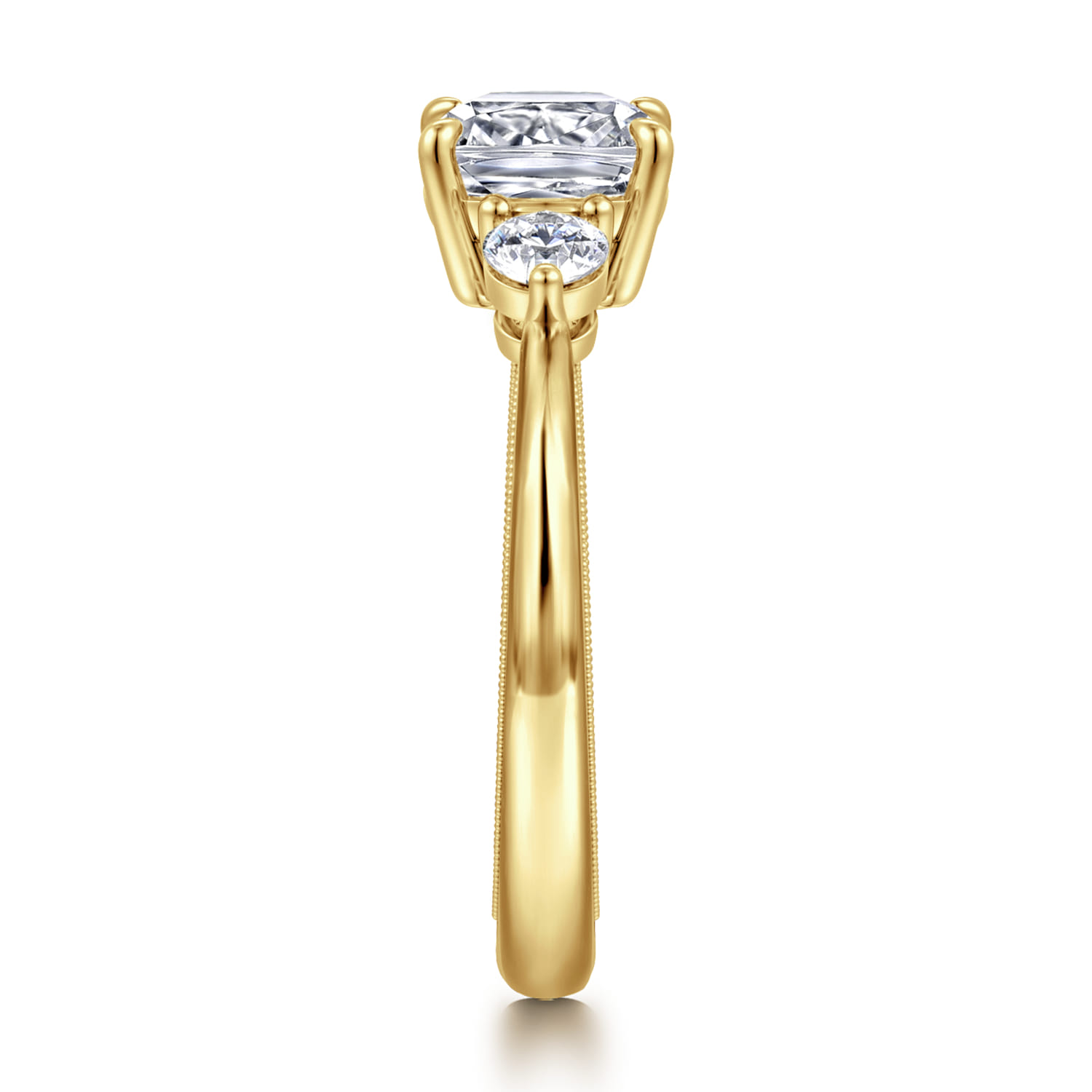 Georgia - 14K Yellow Gold Cushion Cut Three Stone Diamond Engagement Ring - 0.3 ct - Shot 4