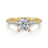 Monty - 14K Yellow Gold Cushion Cut Three Stone Lotus Diamond Engagement Ring - 0.35 ct