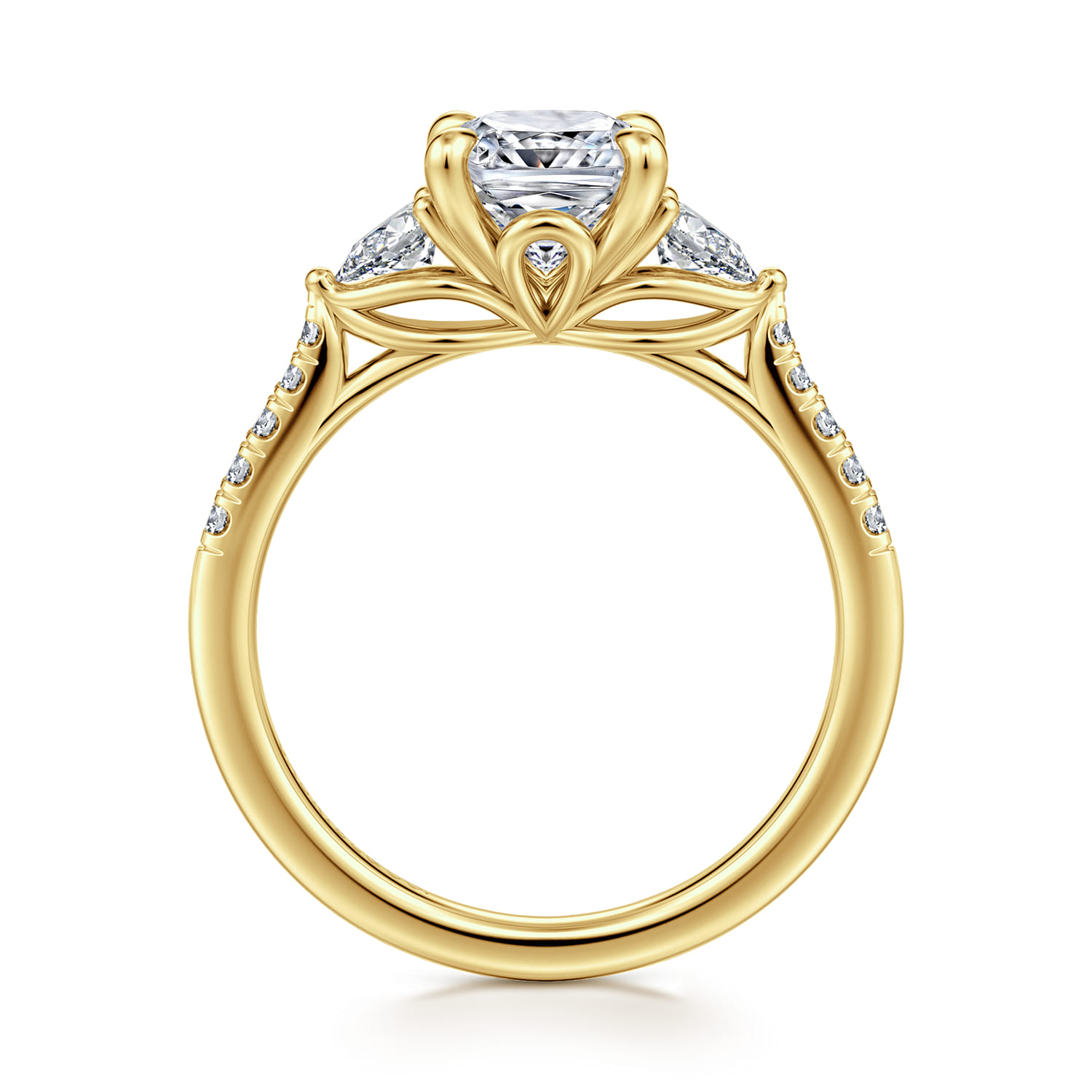 Monty - 14K Yellow Gold Cushion Cut Three Stone Lotus Diamond Engagement Ring - 0.35 ct - Shot 2