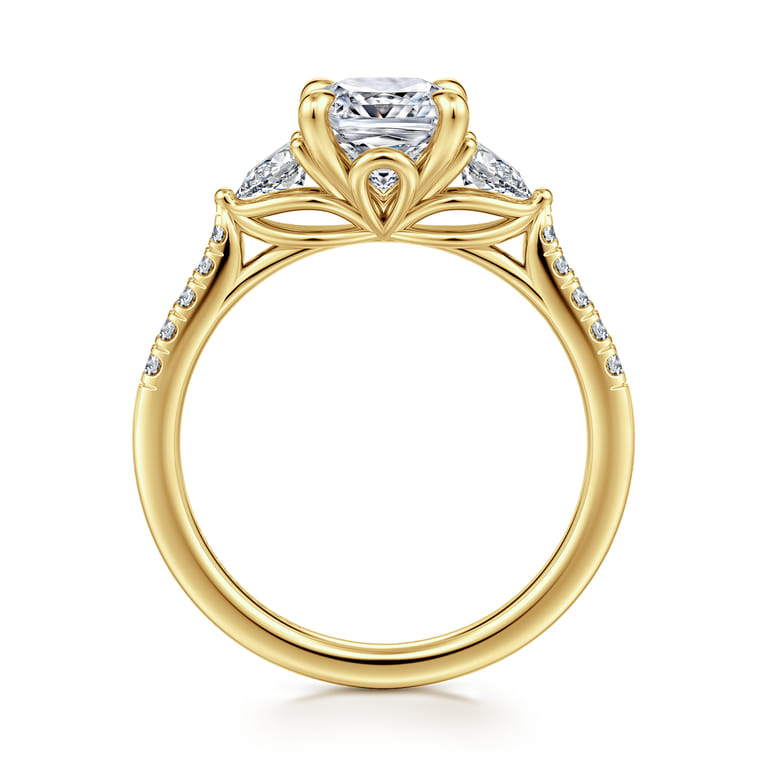 Monty - 14K Yellow Gold Cushion Cut Three Stone Lotus Diamond Engagement Ring - 0.35 ct - Shot 2
