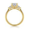 Monty - 14K Yellow Gold Cushion Cut Three Stone Lotus Diamond Engagement Ring - 0.35 ct