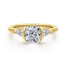 Alesandra - 14K Yellow Gold Half Bezel Cushion Cut Three Stone Diamond Engagement Ring - 0.3 ct