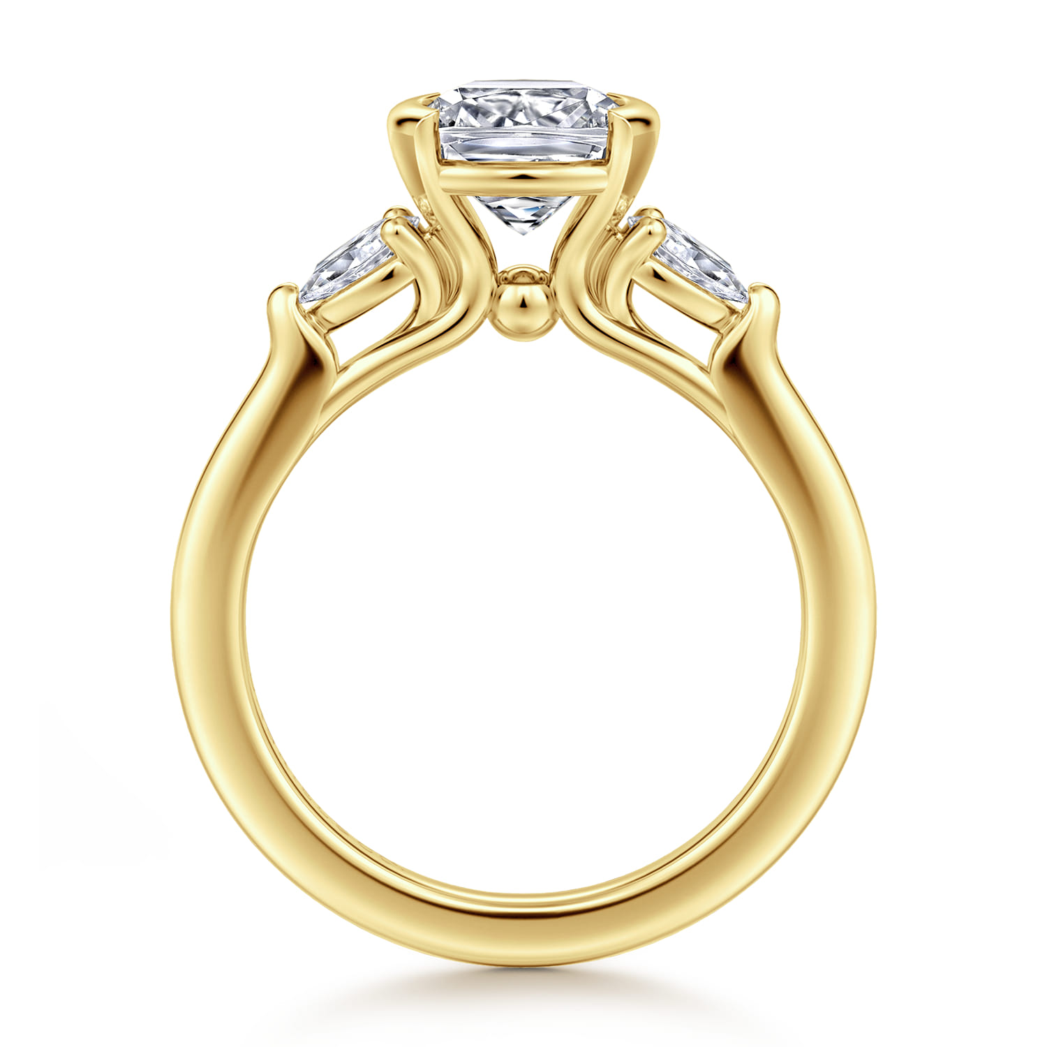 Alesandra - 14K Yellow Gold Half Bezel Cushion Cut Three Stone Diamond Engagement Ring - 0.3 ct - Shot 2