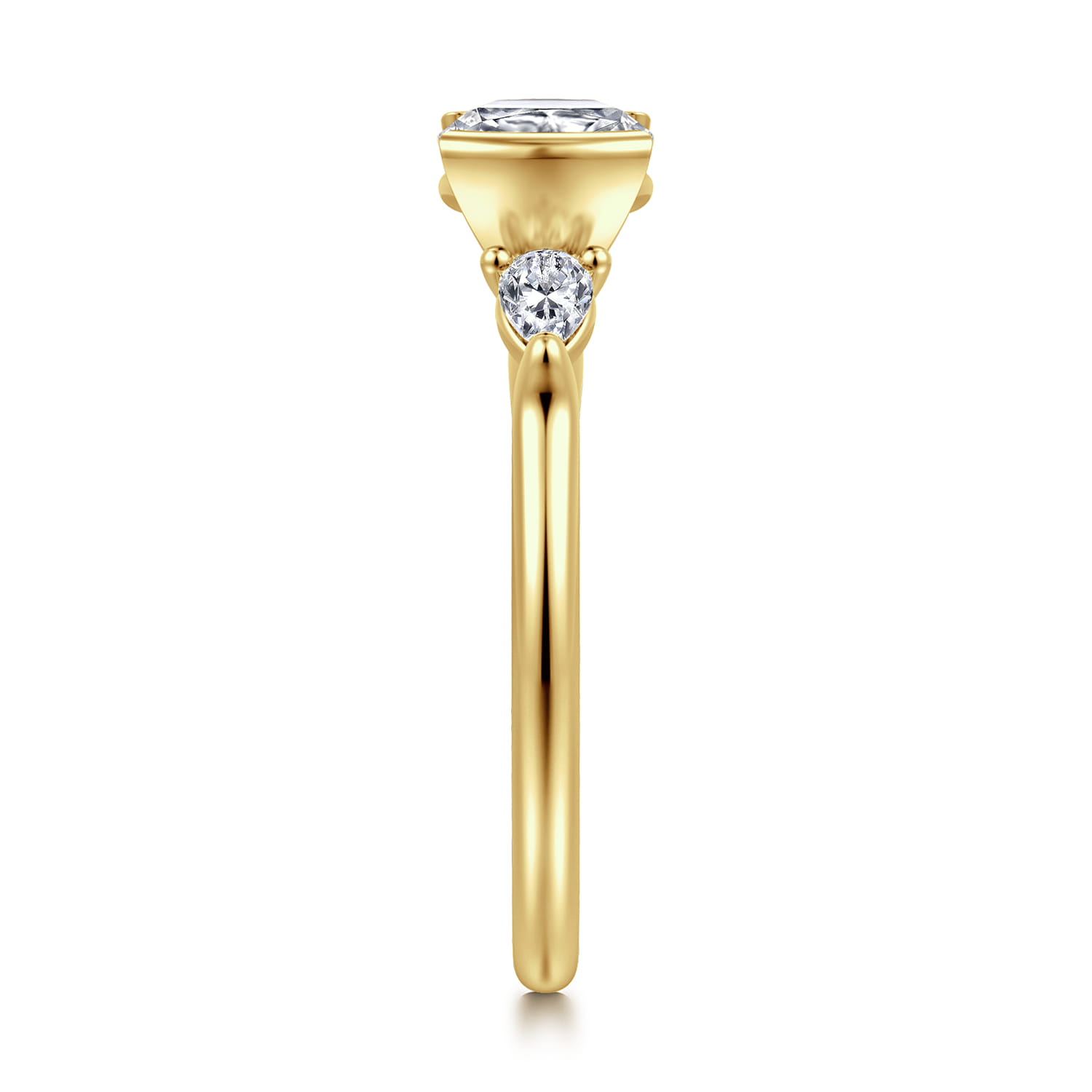 Alesandra - 14K Yellow Gold Half Bezel Cushion Cut Three Stone Diamond Engagement Ring - 0.3 ct - Shot 4