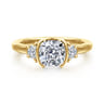 Colleen - 14K Yellow Gold Half Bezel Cushion Cut Three Stone Diamond Engagement Ring - 0.3 ct