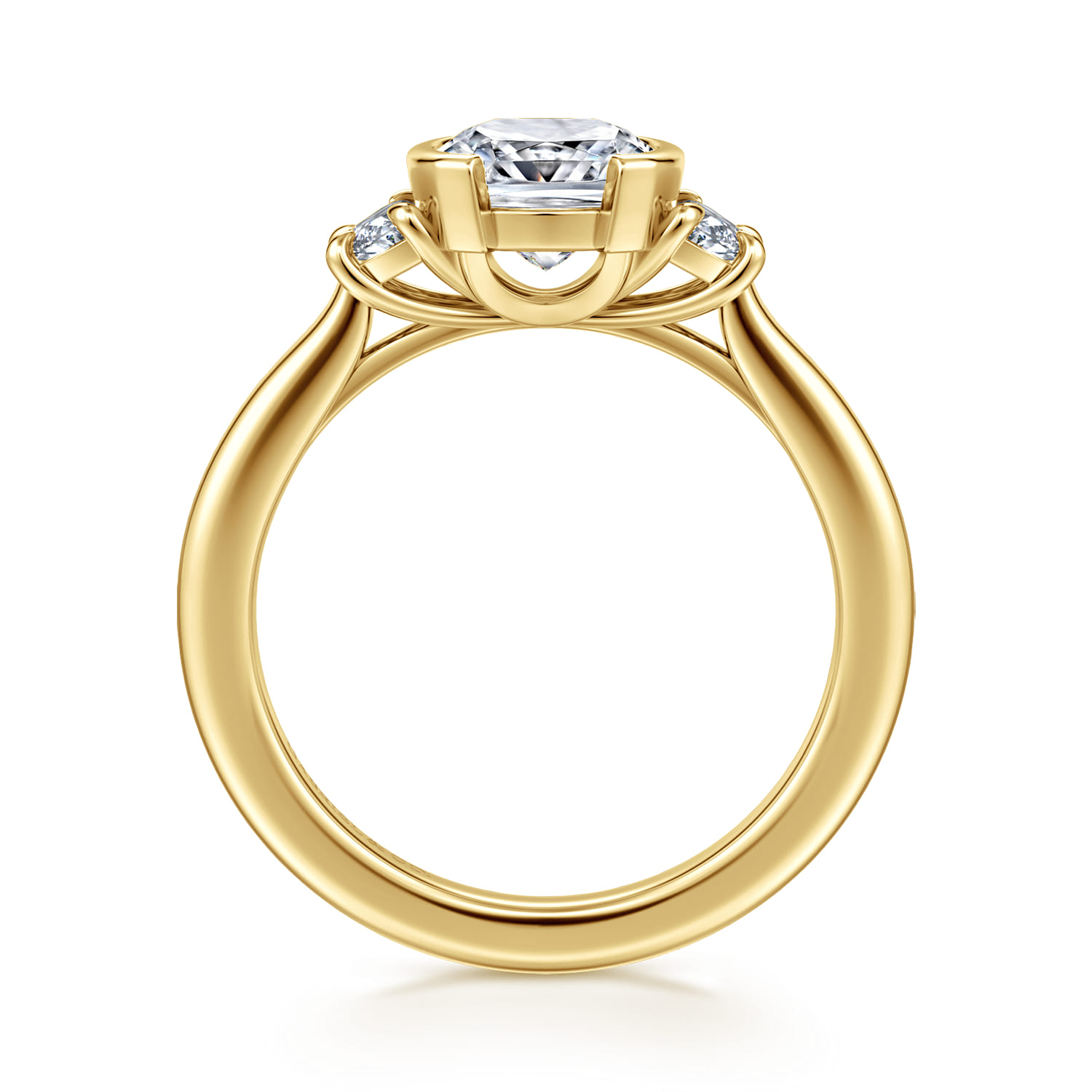 Colleen - 14K Yellow Gold Half Bezel Cushion Cut Three Stone Diamond Engagement Ring - 0.3 ct - Shot 2