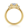 Colleen - 14K Yellow Gold Half Bezel Cushion Cut Three Stone Diamond Engagement Ring - 0.3 ct