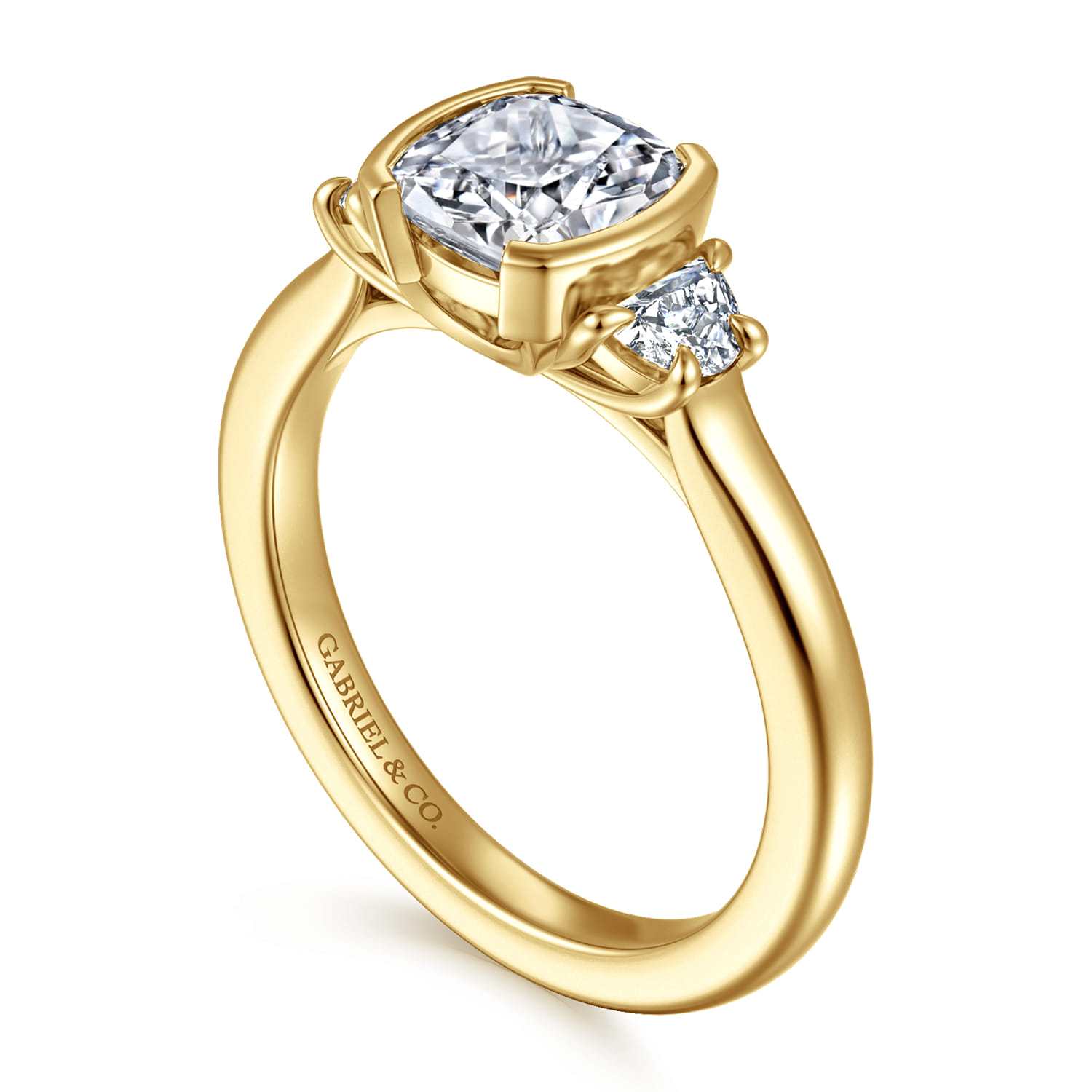 Colleen - 14K Yellow Gold Half Bezel Cushion Cut Three Stone Diamond Engagement Ring - 0.3 ct - Shot 3