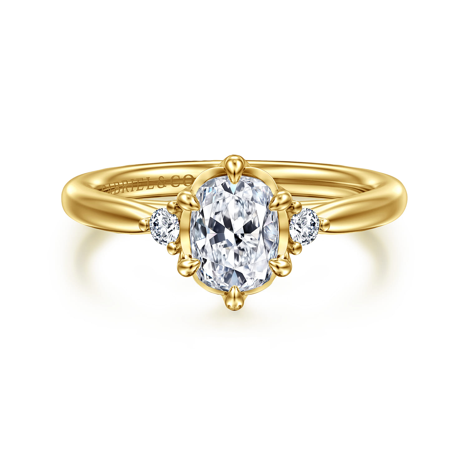 Blaise - 14K Yellow Gold Elongated Cushion Three Stone Diamond Engagement Ring - 0.08 ct - Shot 1