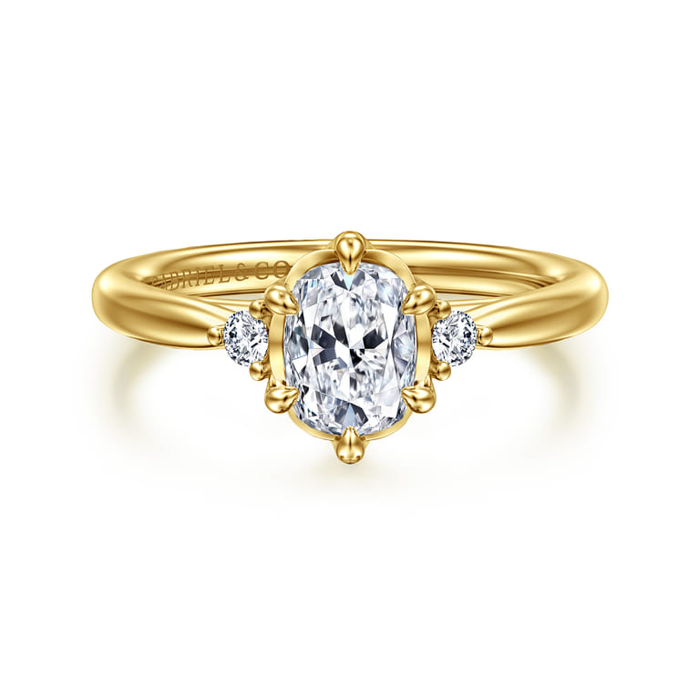 Blaise - 14K Yellow Gold Elongated Cushion Three Stone Diamond Engagement Ring - 0.08 ct - Shot 1