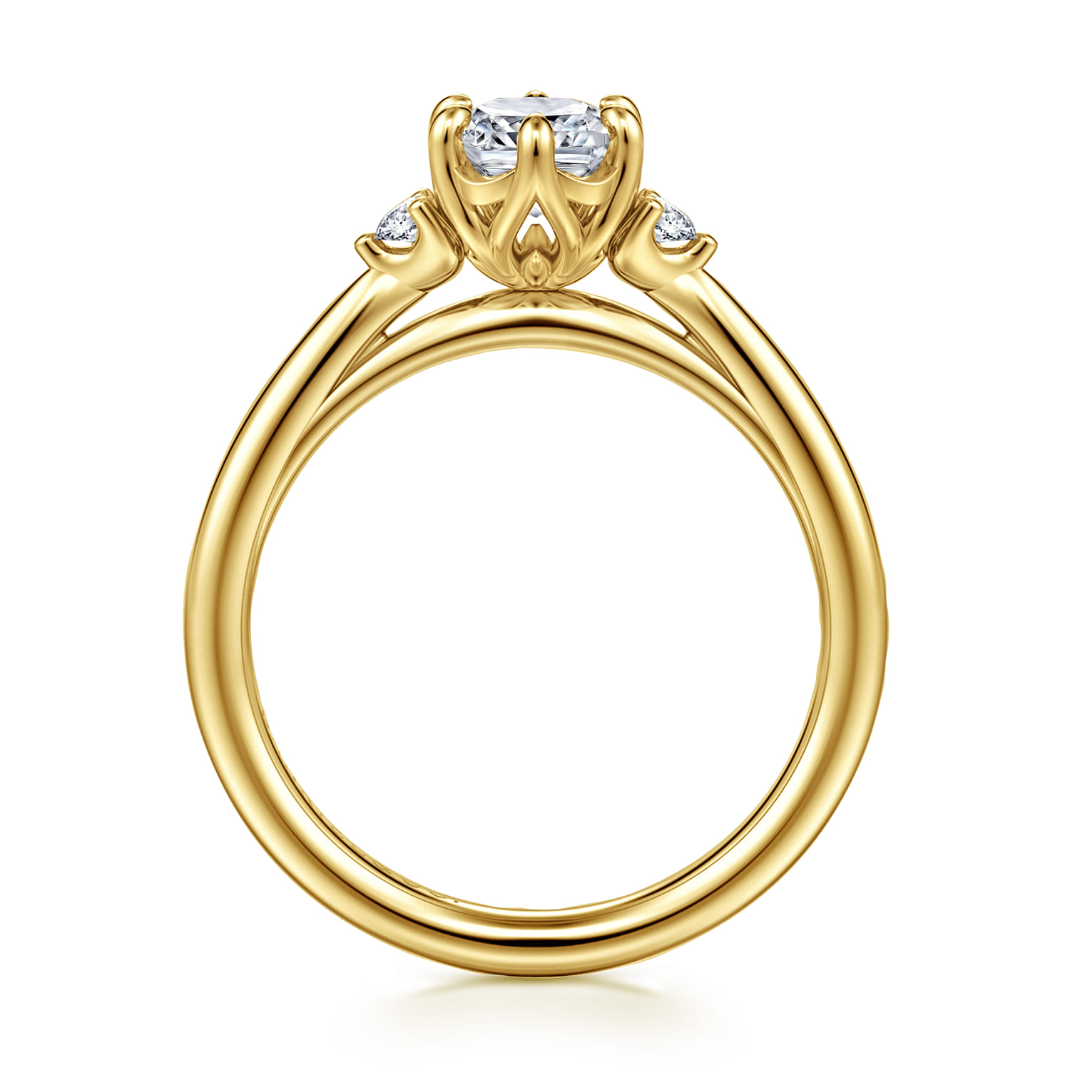 Blaise - 14K Yellow Gold Elongated Cushion Three Stone Diamond Engagement Ring - 0.08 ct - Shot 2