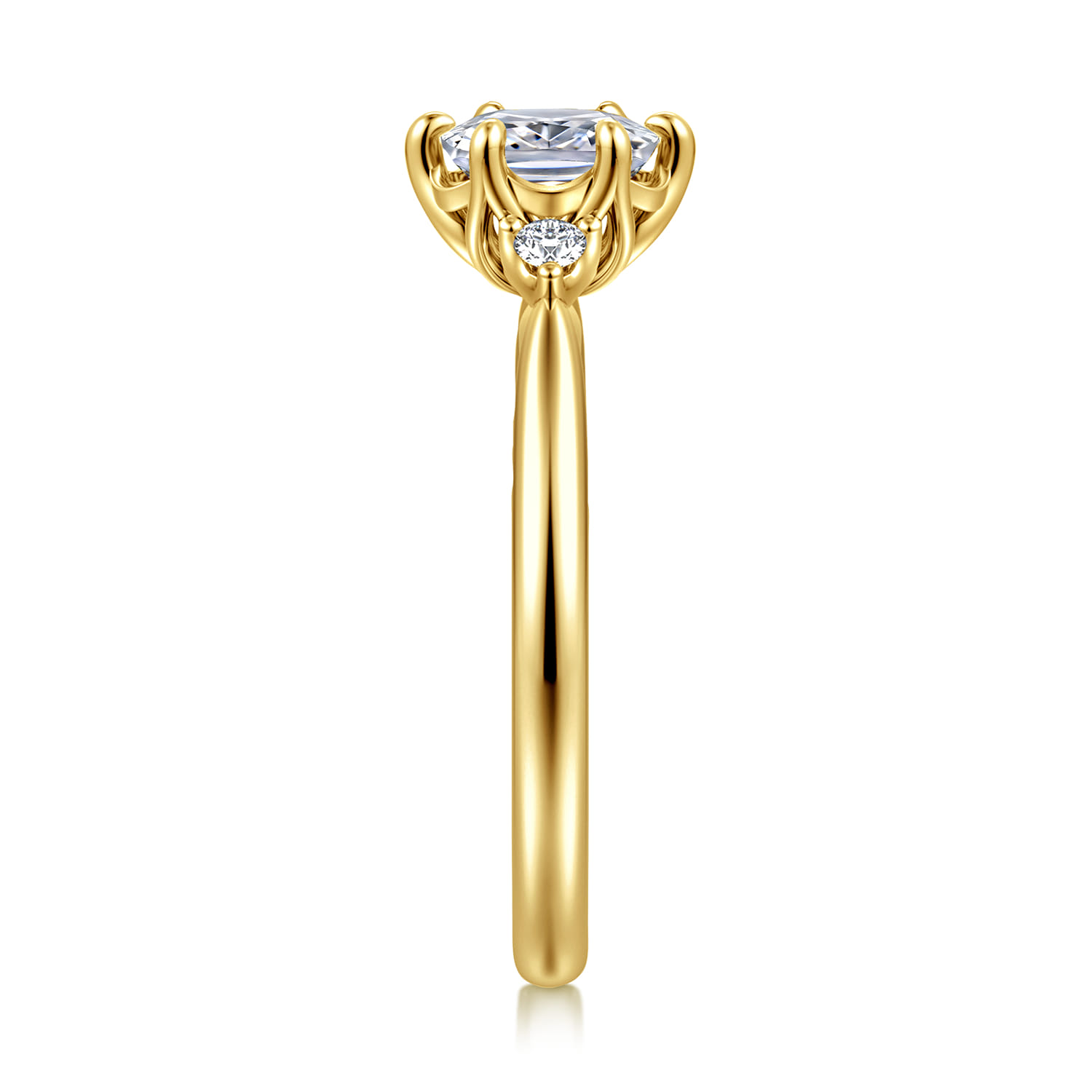 Blaise - 14K Yellow Gold Elongated Cushion Three Stone Diamond Engagement Ring - 0.08 ct - Shot 4