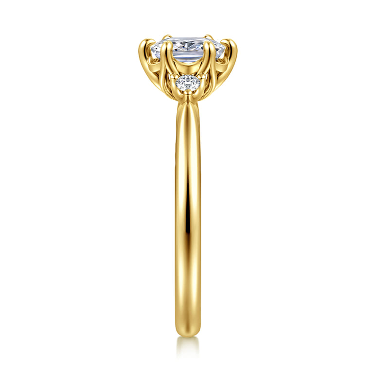 Blaise - 14K Yellow Gold Elongated Cushion Three Stone Diamond Engagement Ring - 0.08 ct - Shot 4