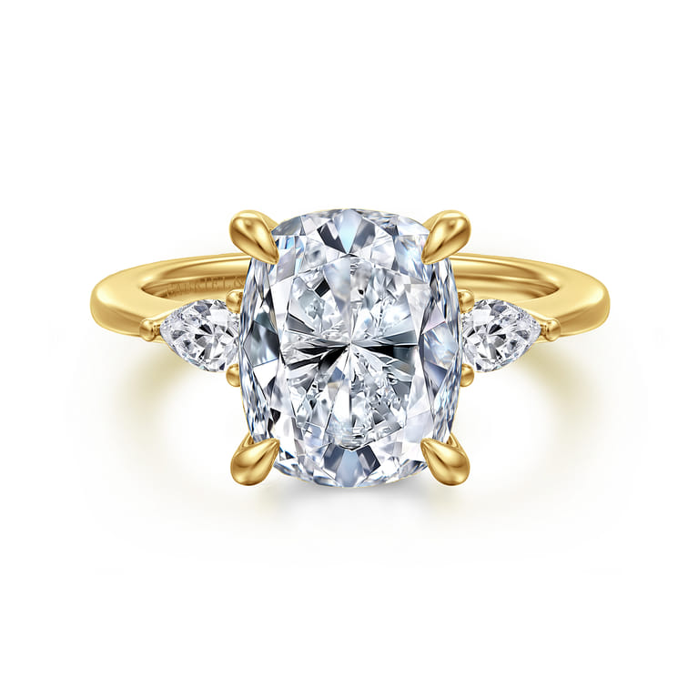 Sima - 14K Yellow Gold Elongated Cushion Three Stone Diamond Engagement Ring - 0.3 ct - Shot 1