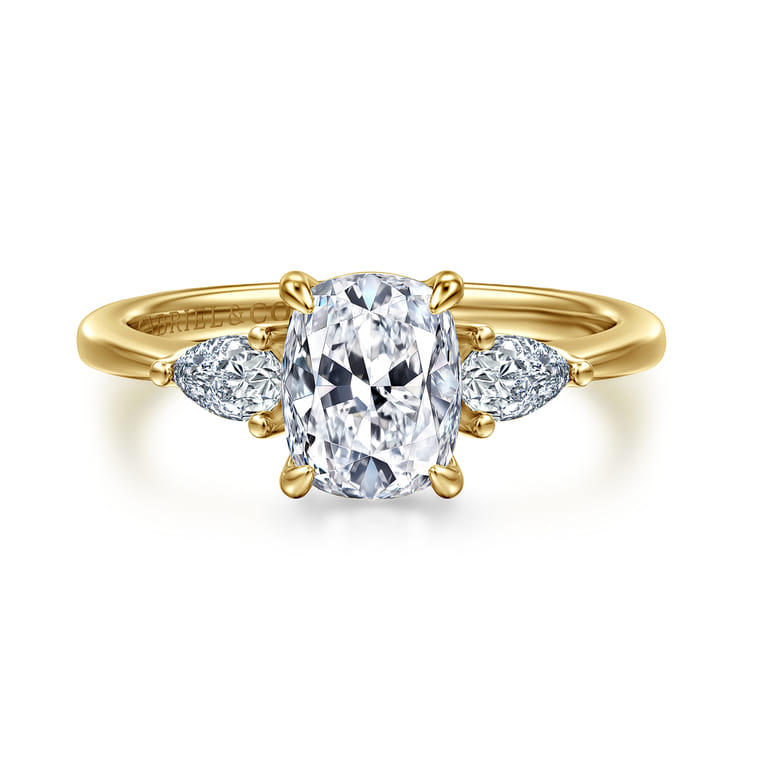 Sima - 14K Yellow Gold Elongated Cushion Three Stone Diamond Engagement Ring - 0.3 ct - Shot 1