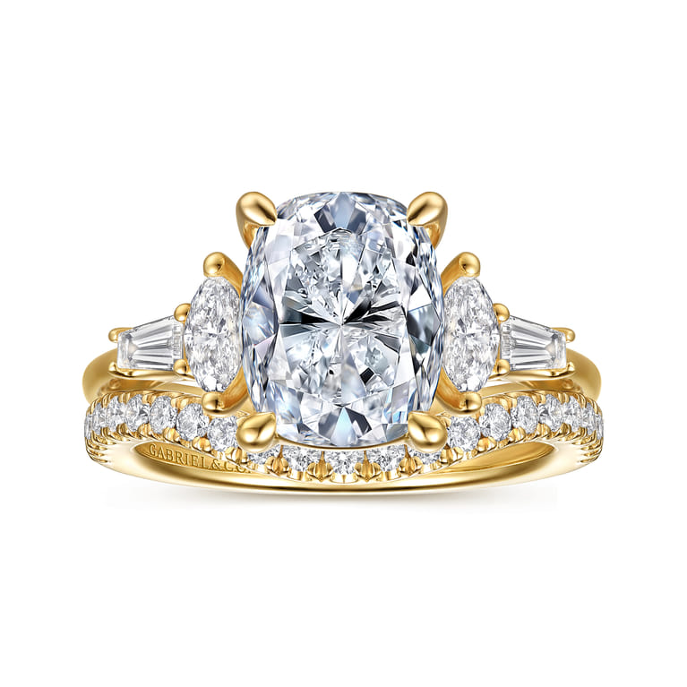 Francia - 14K Yellow Gold Elongated Cushion Diamond Engagement Ring - 0.45 ct - Shot 4