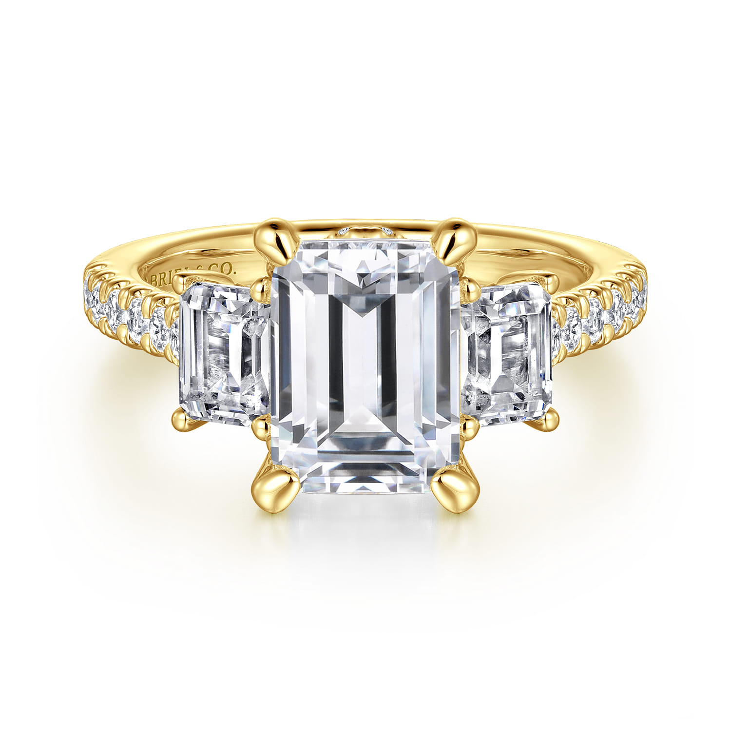 Charlene - 14K Yellow Gold Emerald Cut Three Stone Diamond Engagement Ring - 1.2 ct - Shot 1
