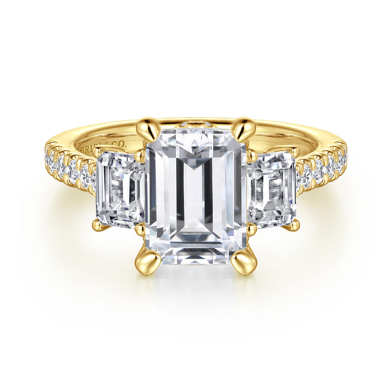 Charlene - 14K Yellow Gold Emerald Cut Three Stone Diamond Engagement Ring - 1.2 ct - Shot 1