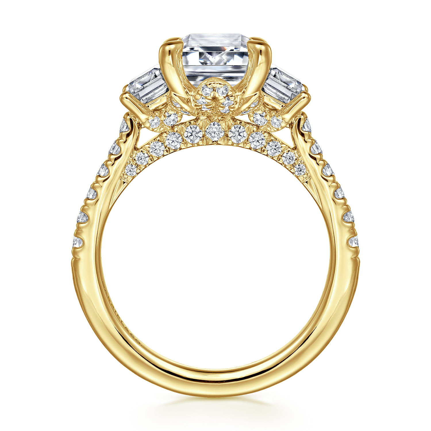 Charlene - 14K Yellow Gold Emerald Cut Three Stone Diamond Engagement Ring - 1.2 ct - Shot 2