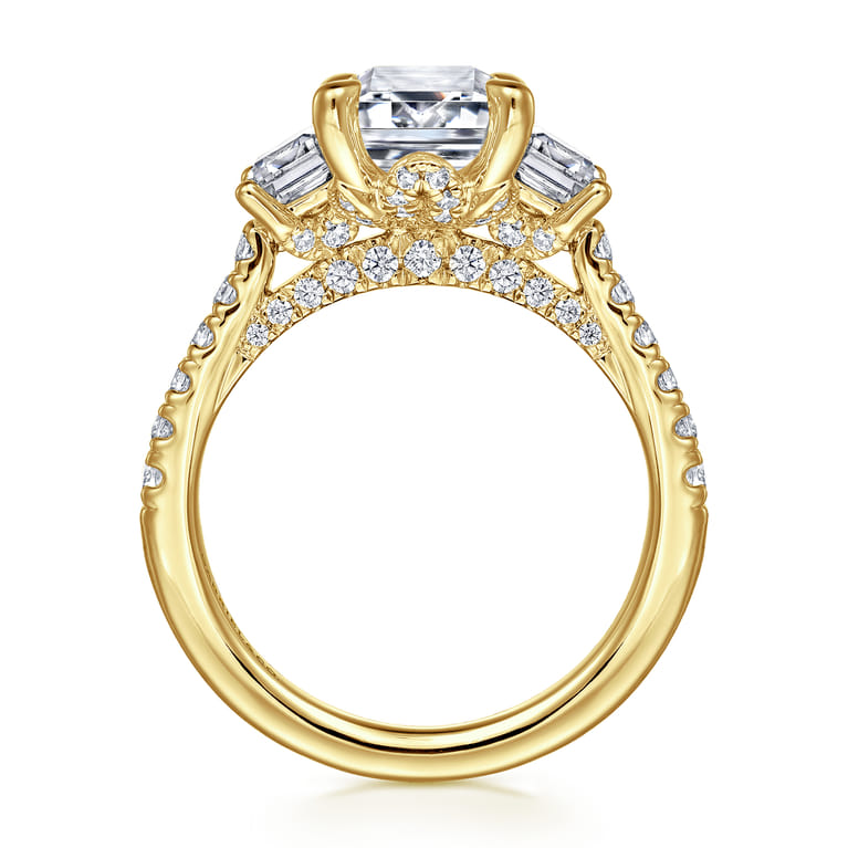 Charlene - 14K Yellow Gold Emerald Cut Three Stone Diamond Engagement Ring - 1.2 ct - Shot 2