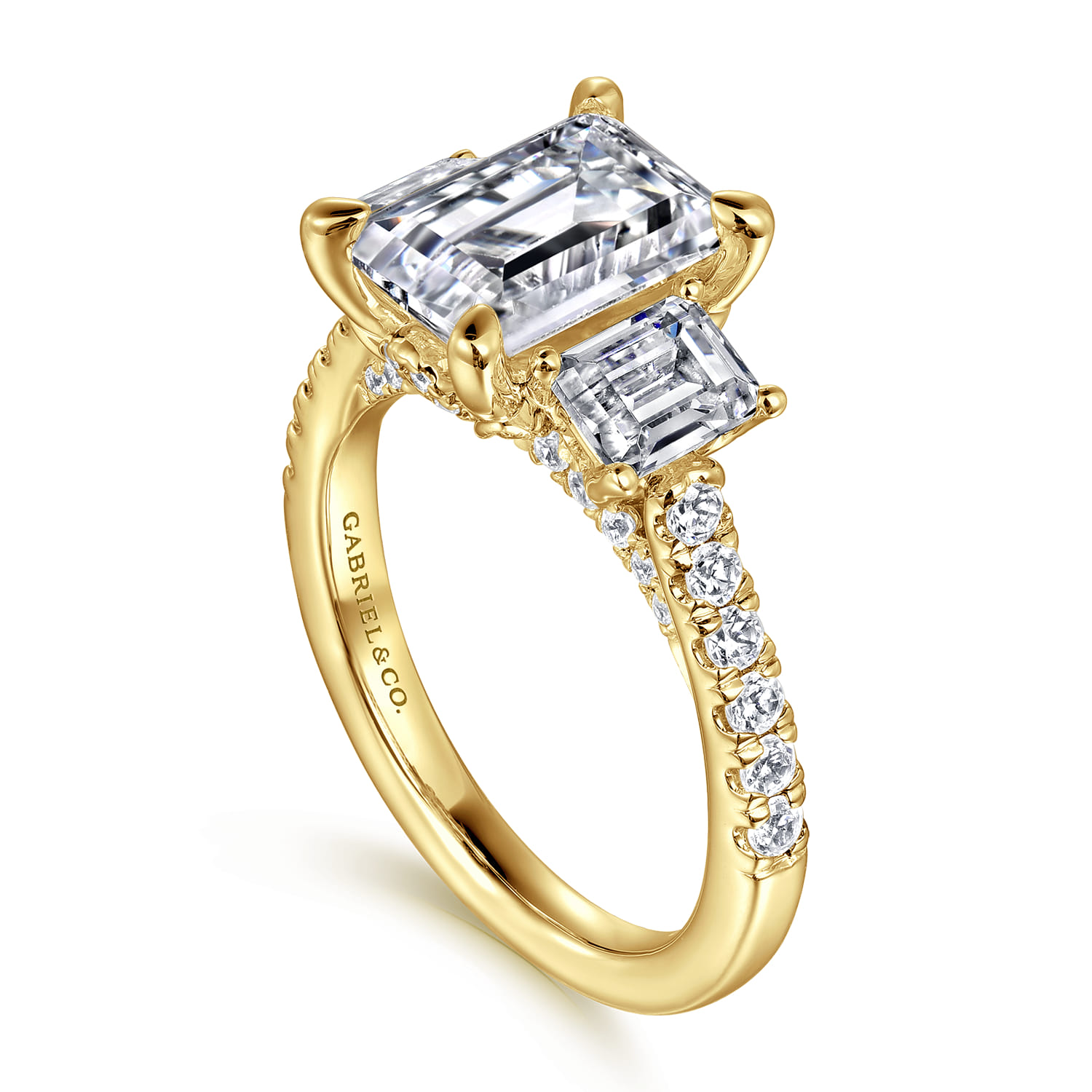 Charlene - 14K Yellow Gold Emerald Cut Three Stone Diamond Engagement Ring - 1.2 ct - Shot 3