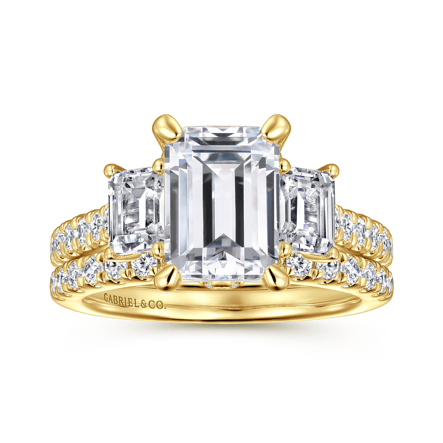 Charlene - 14K Yellow Gold Emerald Cut Three Stone Diamond Engagement Ring - 1.2 ct - Shot 4
