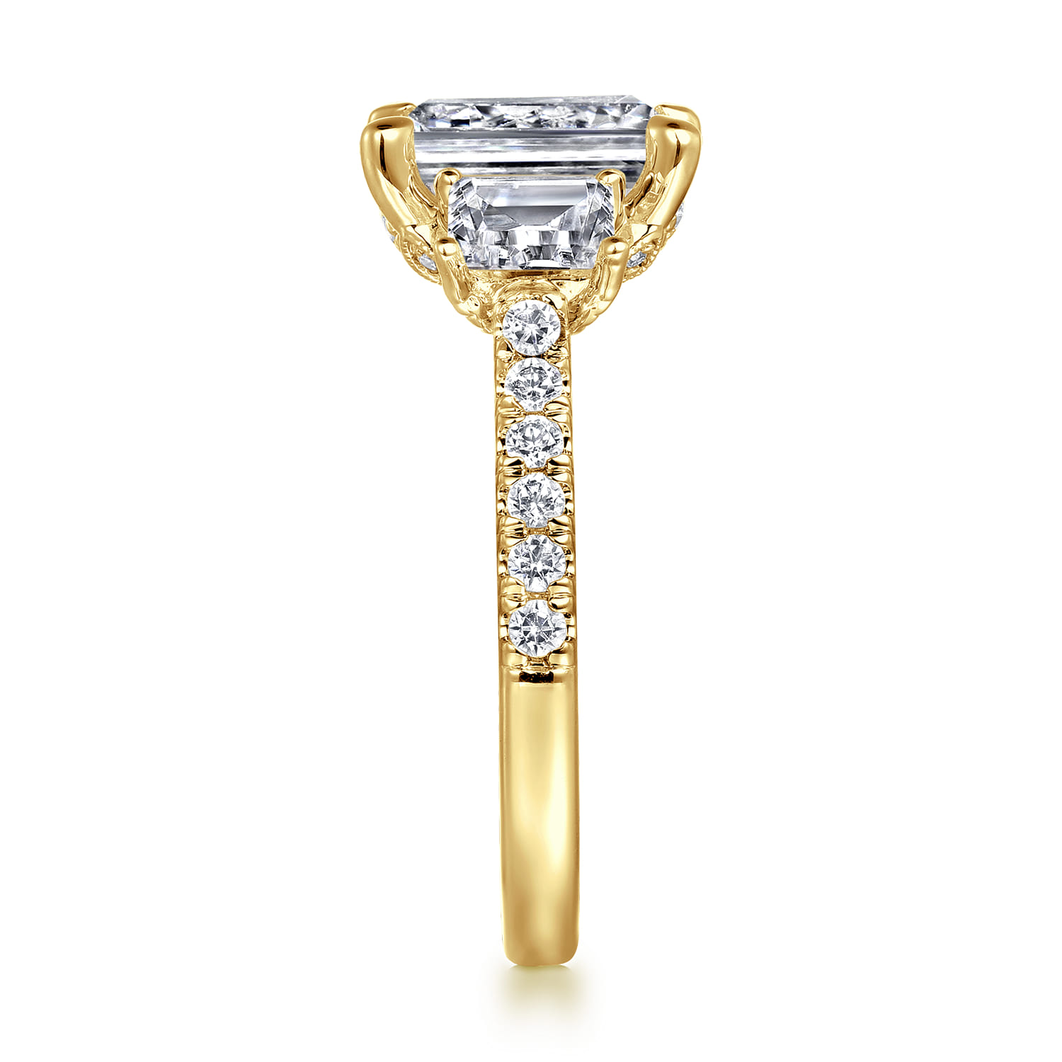 Charlene - 14K Yellow Gold Emerald Cut Three Stone Diamond Engagement Ring - 1.2 ct - Shot 5