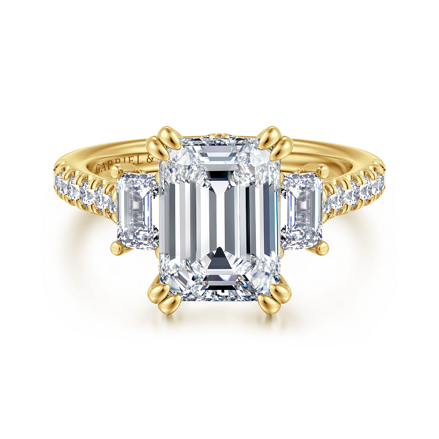Charlene - 14K Yellow Gold Emerald Cut Three Stone Diamond Engagement Ring - 1.22 ct - Shot 1