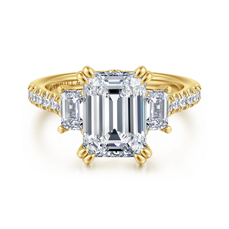 Charlene - 14K Yellow Gold Emerald Cut Three Stone Diamond Engagement Ring - 1.22 ct - Shot 1