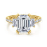 Charlene - 14K Yellow Gold Emerald Cut Three Stone Diamond Engagement Ring - 1.22 ct