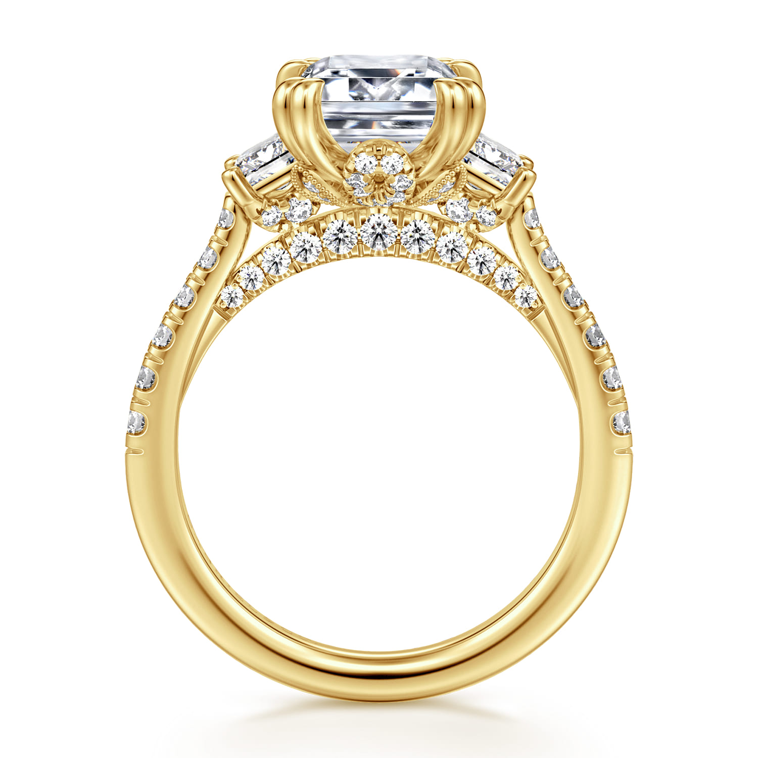 Charlene - 14K Yellow Gold Emerald Cut Three Stone Diamond Engagement Ring - 1.22 ct - Shot 2