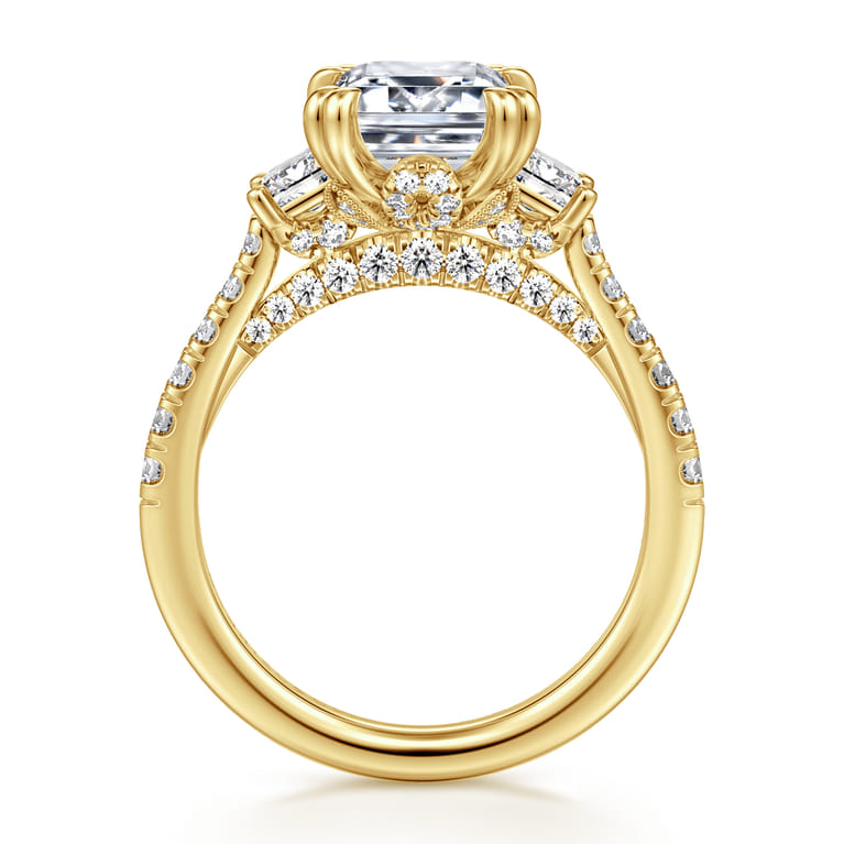 Charlene - 14K Yellow Gold Emerald Cut Three Stone Diamond Engagement Ring - 1.22 ct - Shot 2