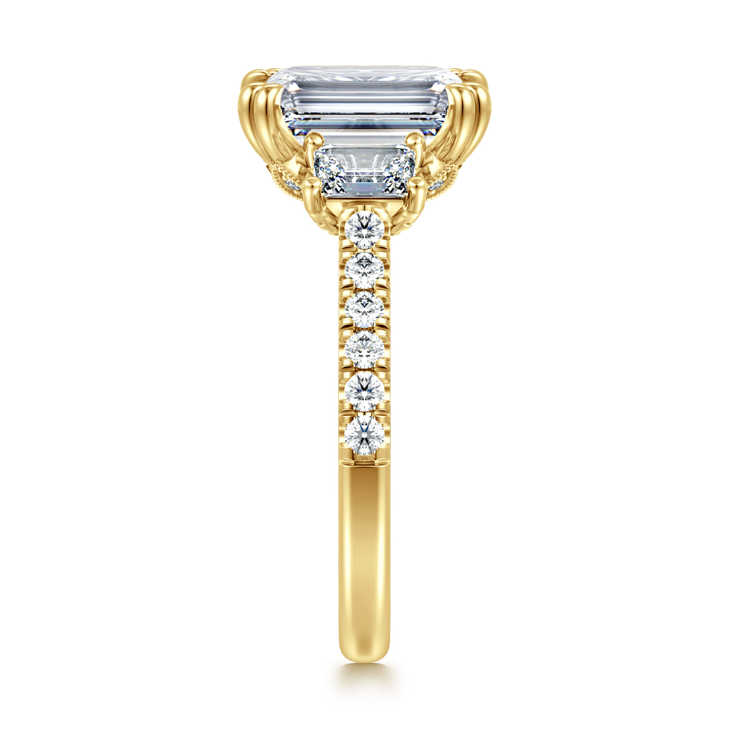 Charlene - 14K Yellow Gold Emerald Cut Three Stone Diamond Engagement Ring - 1.22 ct - Shot 4