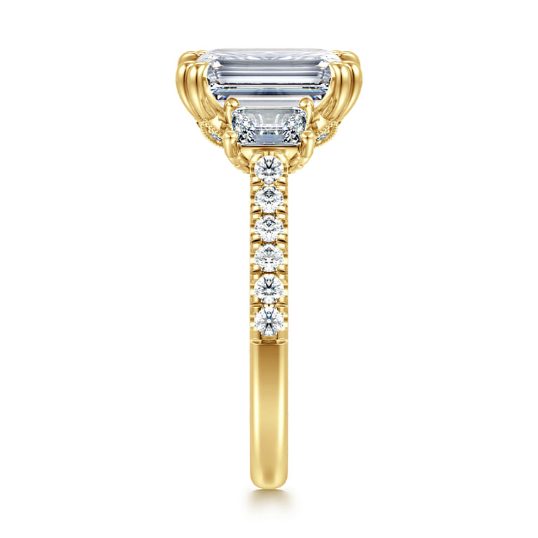 Charlene - 14K Yellow Gold Emerald Cut Three Stone Diamond Engagement Ring - 1.22 ct - Shot 4