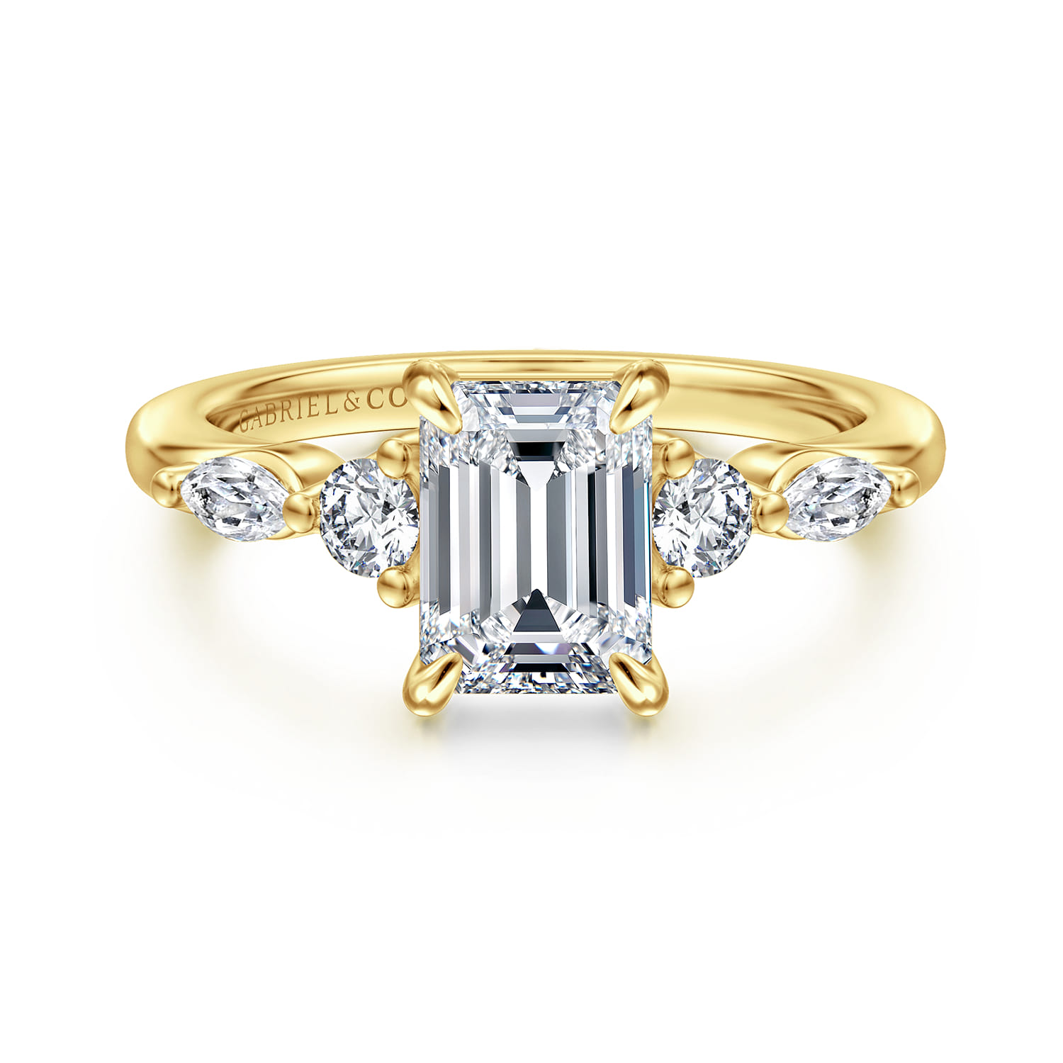 Cian - 14K Yellow Gold Emerald Cut Five Stone Diamond Engagement Ring - 0.34 ct - Shot 1