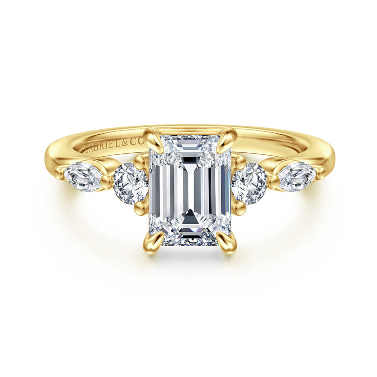 Cian - 14K Yellow Gold Emerald Cut Five Stone Diamond Engagement Ring - 0.34 ct - Shot 1