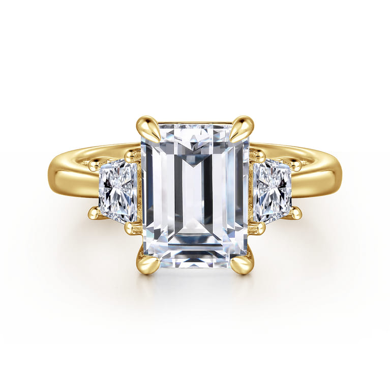 Barie - 14K Yellow Gold Trapezoid Cut Three Stone Diamond Engagement Ring - 0.4 ct - Shot 1