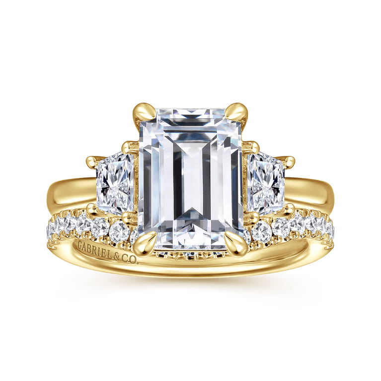 Barie - 14K Yellow Gold Trapezoid Cut Three Stone Diamond Engagement Ring - 0.4 ct - Shot 4