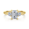 Abbi - 14K Yellow Gold Emerald Cut Three Stone Diamond Engagement Ring - 0.55 ct