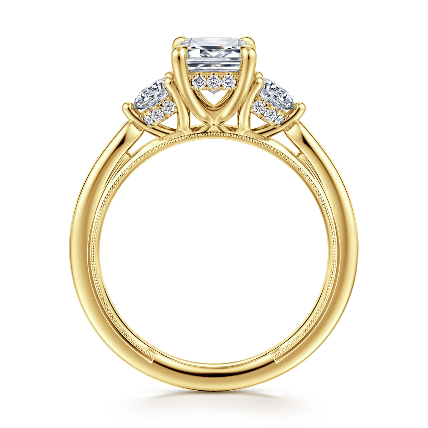 Abbi - 14K Yellow Gold Emerald Cut Three Stone Diamond Engagement Ring - 0.55 ct - Shot 2