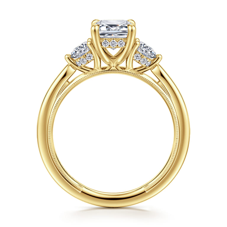 Abbi - 14K Yellow Gold Emerald Cut Three Stone Diamond Engagement Ring - 0.55 ct - Shot 2