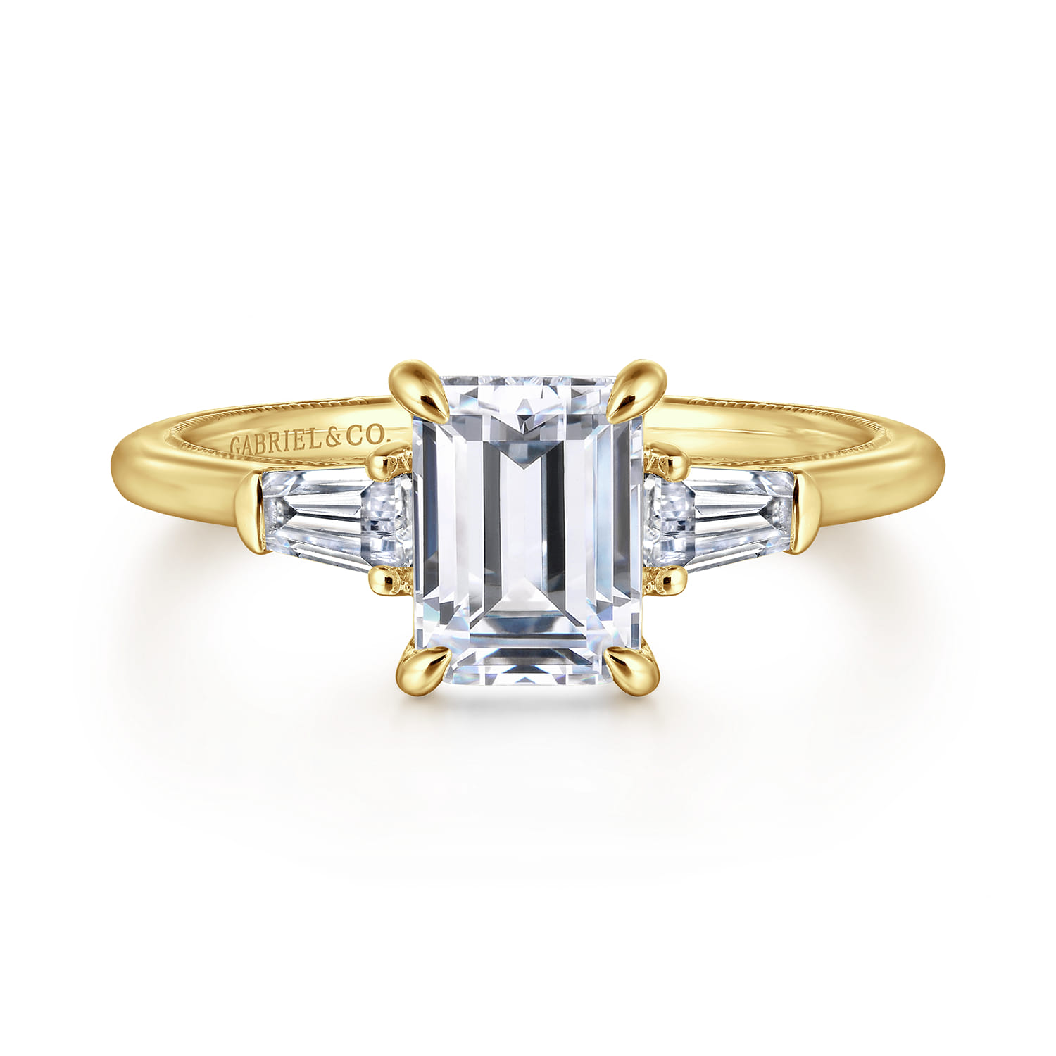 Feana - 14K Yellow Gold Emerald Cut Three Stone Diamond Engagement Ring - 0.35 ct - Shot 1