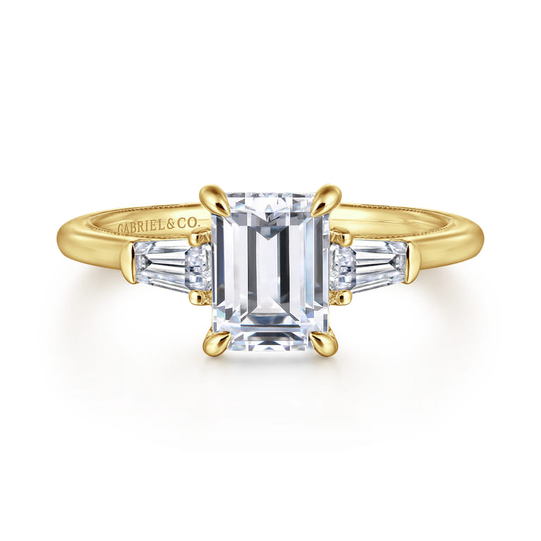 Feana - 14K Yellow Gold Emerald Cut Three Stone Diamond Engagement Ring - 0.35 ct - Shot 1