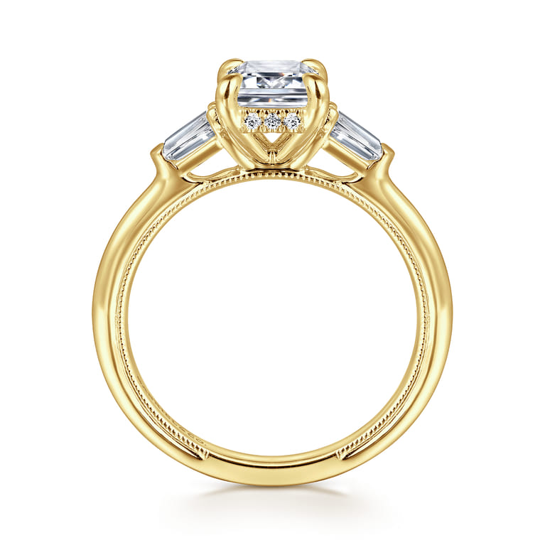 Feana - 14K Yellow Gold Emerald Cut Three Stone Diamond Engagement Ring - 0.35 ct - Shot 2