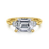 Darline - 14K Yellow Gold Emerald Cut Three Stone Lotus Diamond Engagement Ring - 0.22 ct